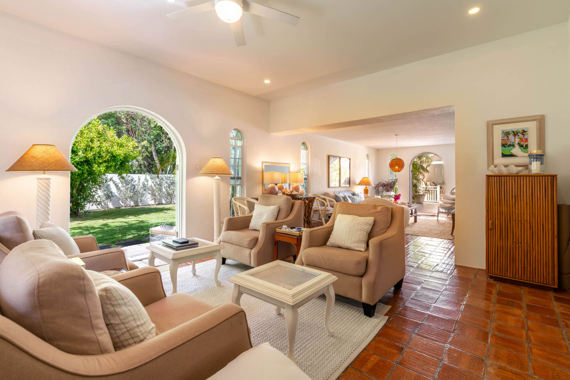 The light-filled living room at The Bridge residence